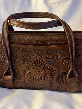 VTG Casa Flores Hand Tooled Leather Statement Bag